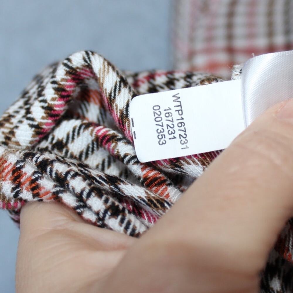 J. Jill Ruffled Plaid Button Front‎  Pink/Orange/Black Super Soft Size Medium - Picture 6 of 8